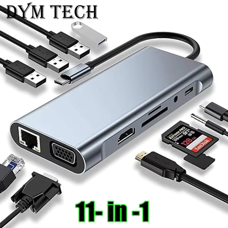 HUB USB C, Dongle adaptateur USB C avec lecteur de carte 4K