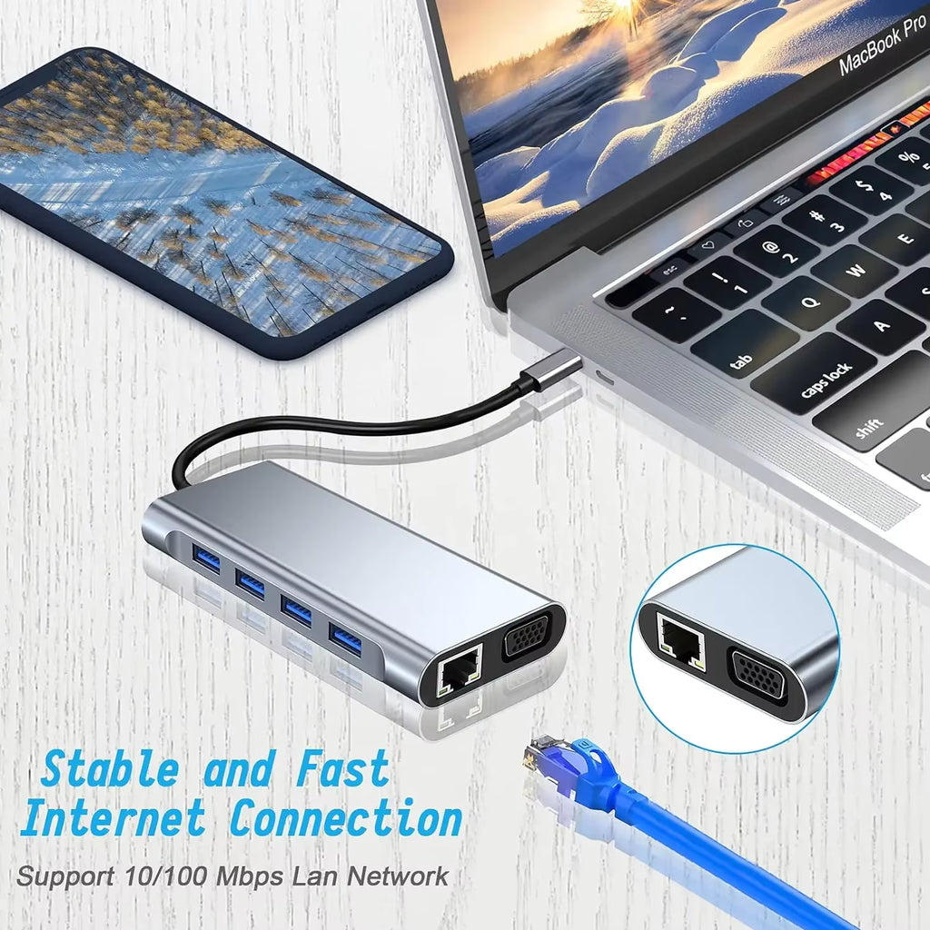 HUB USB C, Dongle adaptateur USB C avec lecteur de carte 4K