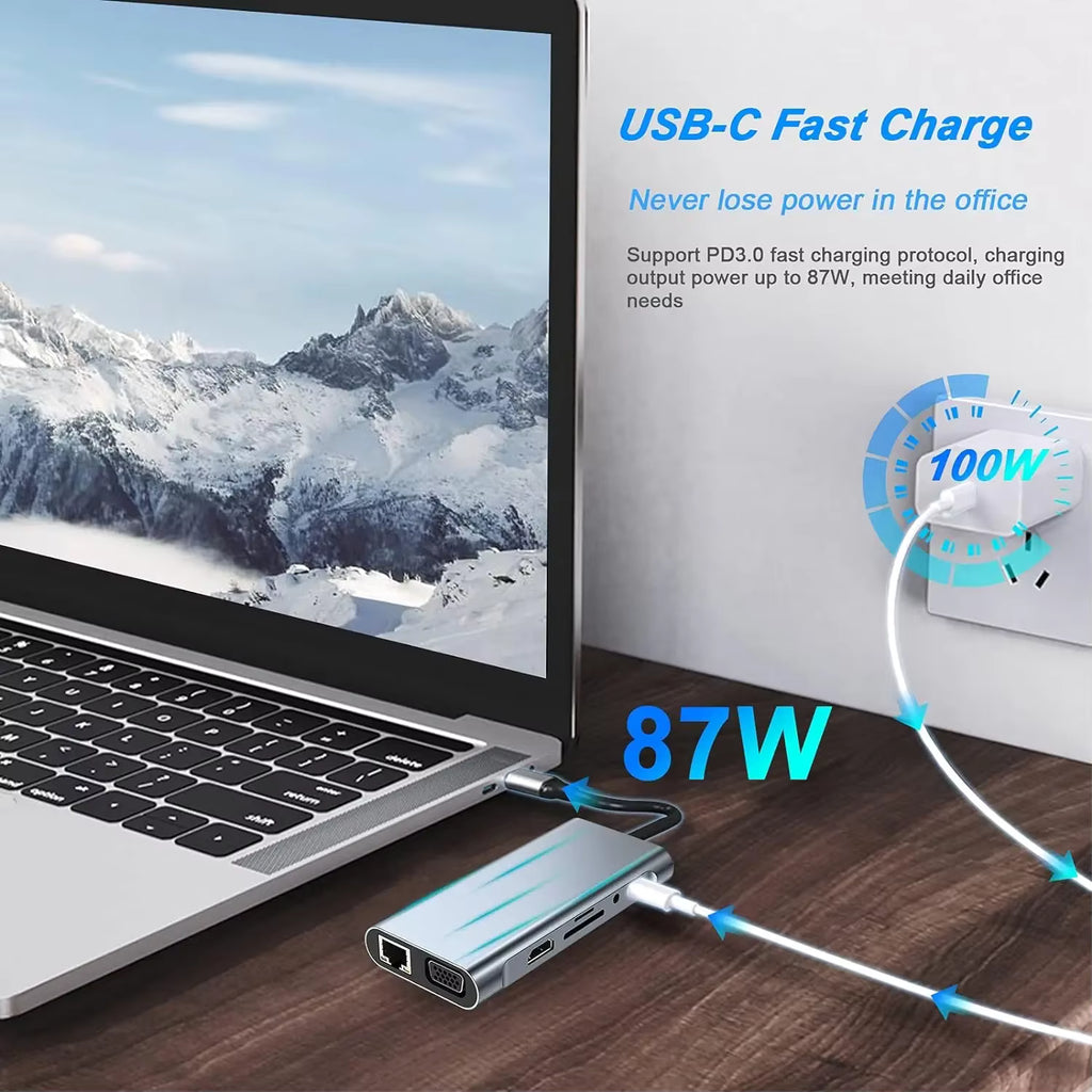 HUB USB C, Dongle adaptateur USB C avec lecteur de carte 4K